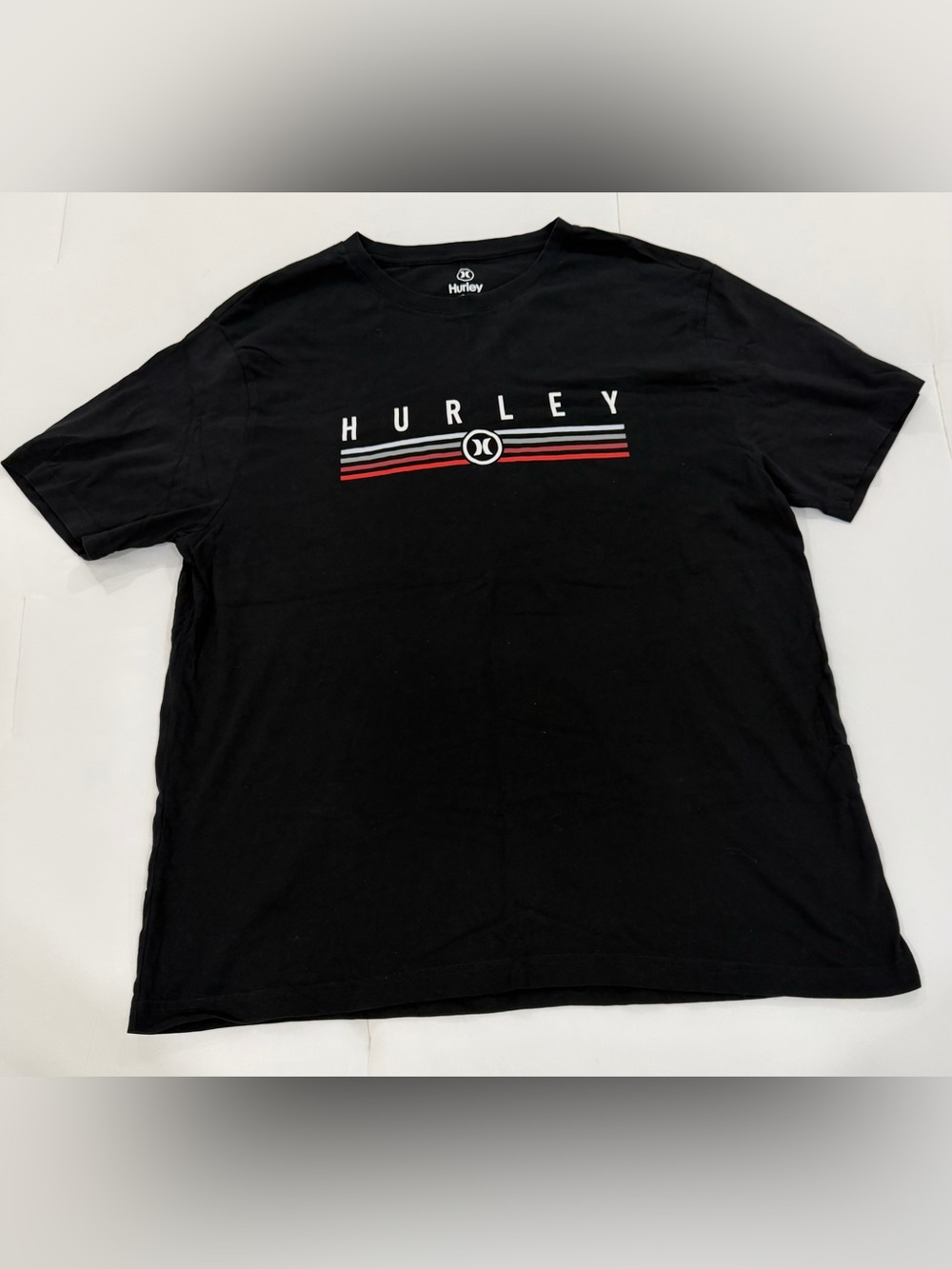 Hurley Black Short-Sleeve Logo Tee with Red Accent